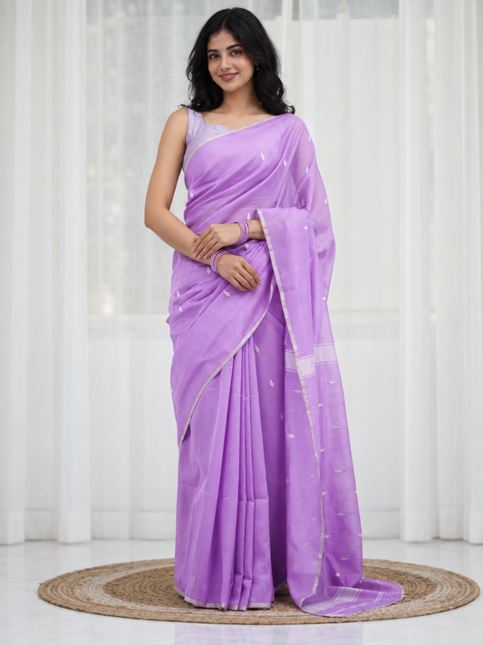Maheshwari Silk Cotton Saree – Festive Elegance | Lilac Purple