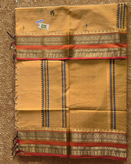 Kanchi Cotton|Yellow & Orange/ Olive Green