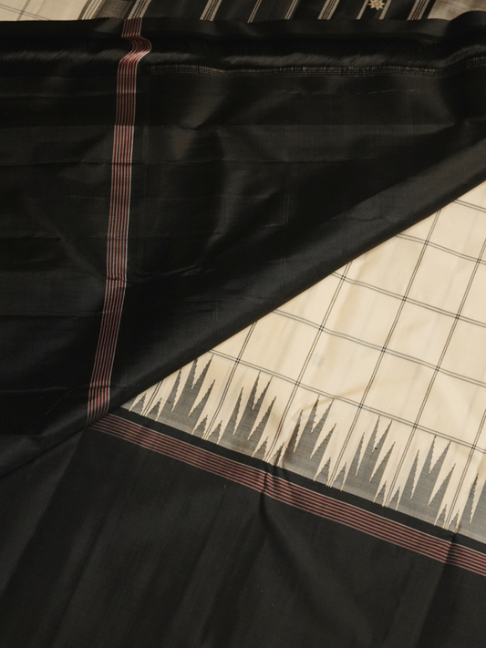 Silk Mark Certified Handloom Kanjivaram Silk Saree | Midnight Black