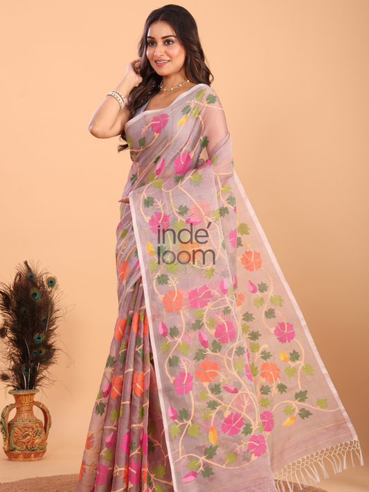 Silk Jamdani Saree With Blush Pink - 147