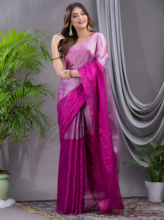 Tissue Silk Saree With Hot Pink - 020