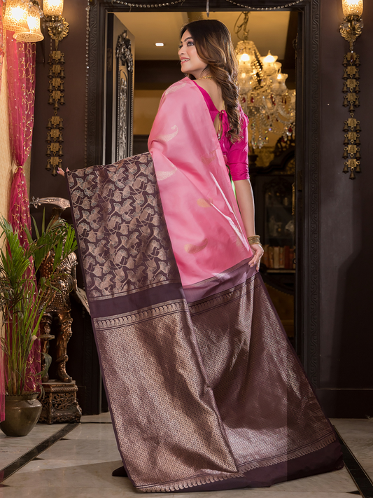Mridulya - Delicate pink weave with floral zari accents