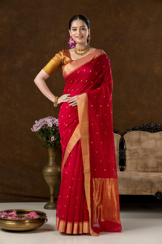 Handwoven Chanderi Silk Saree | Classic Red