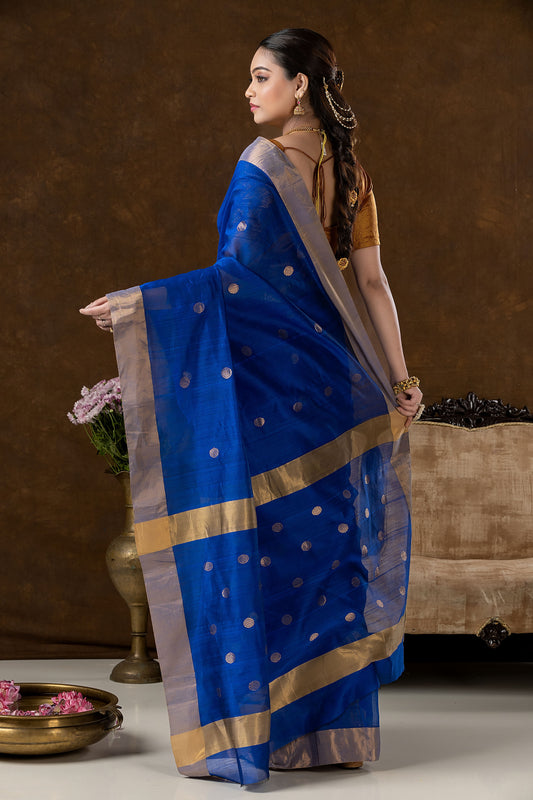 Handwoven Chanderi Silk Cotton Saree | Royal Blue