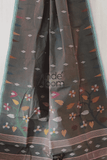 Floral Dark Grey Bengal Pure Cotton Jamdani Saree-021 - indeloom