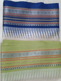 Blue Green Handloom Vidarbha Tussar Silk Saree with Multicolor Contrast Border -075