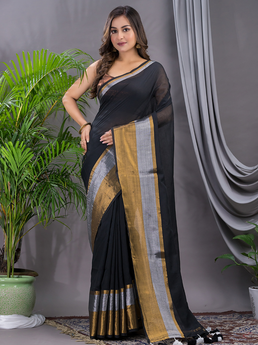 Tissue Silk Saree With Midnight Black - 008
