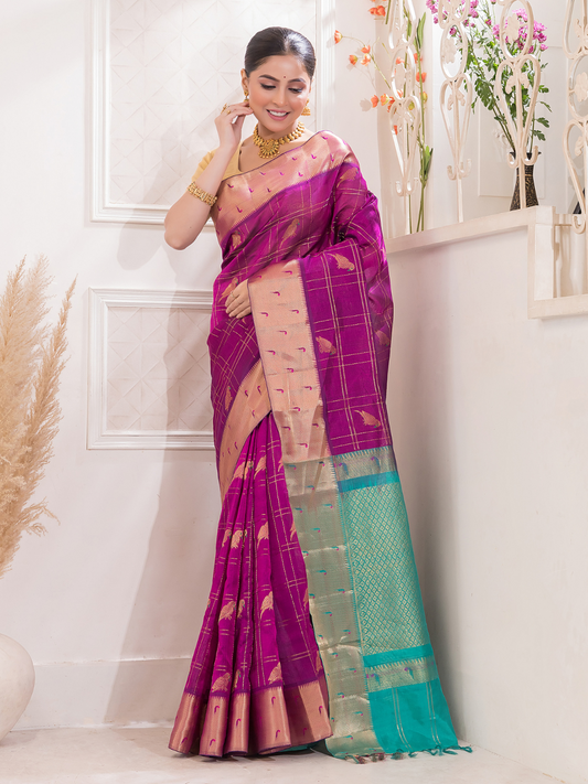 Pure Handloom Korvai Saree | Dark Pink
