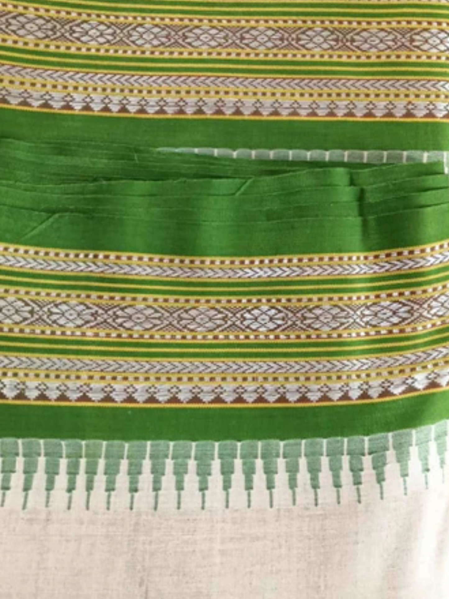 Dark Green Handloom Vidarbha Tussar Silk Saree with Multicolor Contrast Border -111
