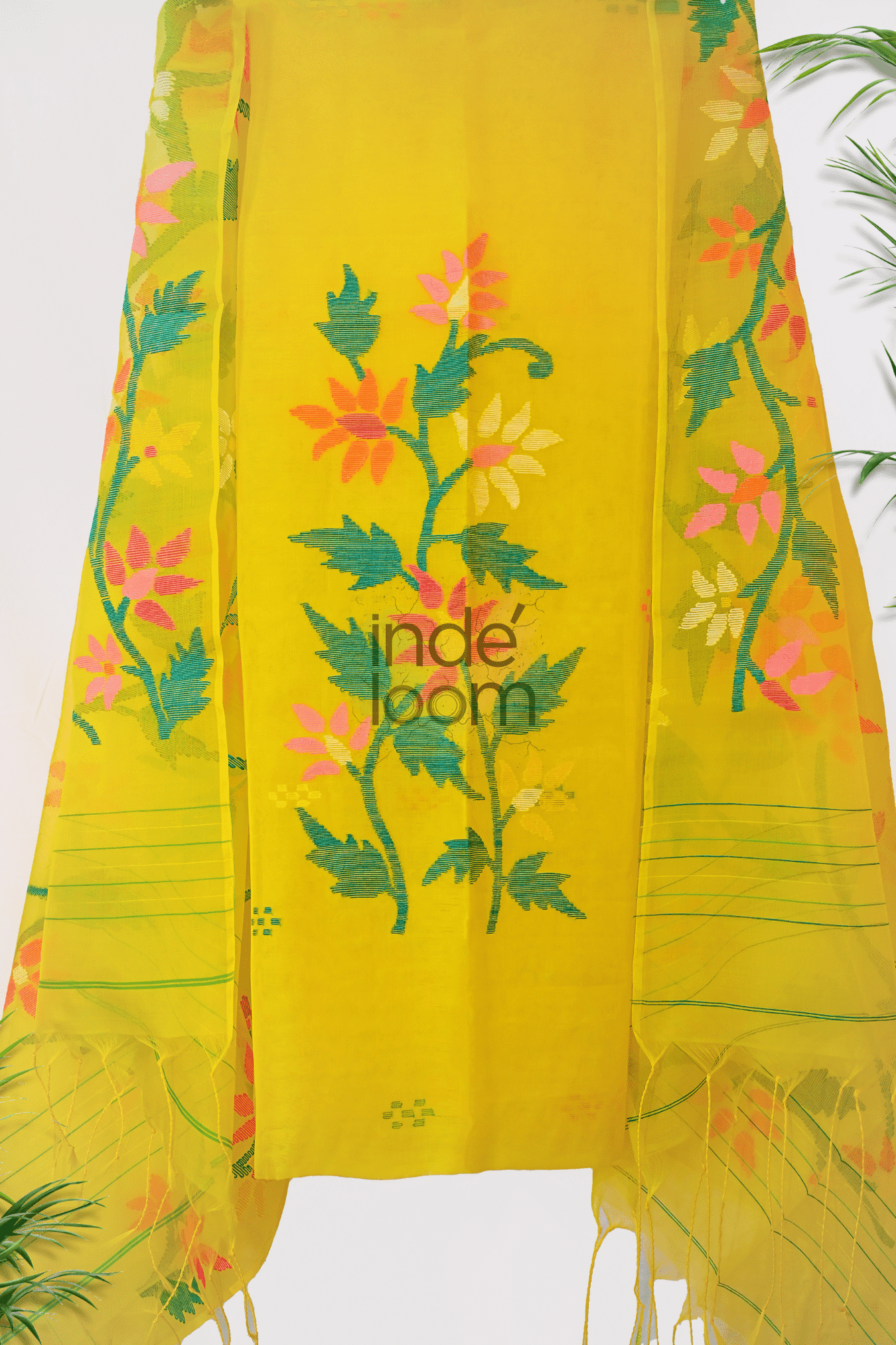 Muslin Jamdani 2-Piece Set Kurti & Dupatta (UNSTITCHED) - Corn Yellow - 096