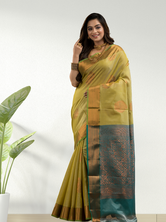 Olive Green Cotton Silk Saree - 005