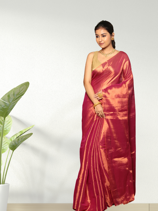 Tissue Silk Saree With Carmine Red Saree - 009