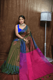 Cotton Silk Saree with Olive Green -005 - indeloom