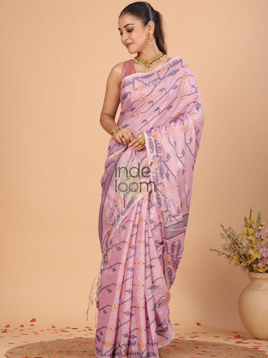 Tissue Jamdani Saree With Baby Pink - 124