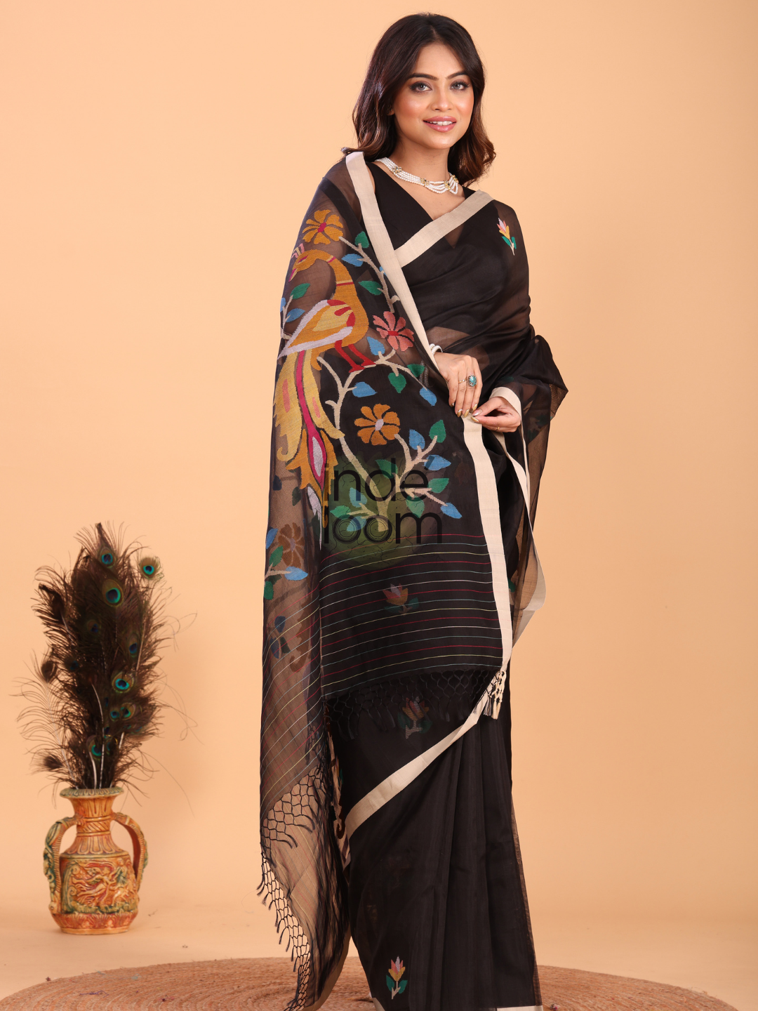 Silk Jamdani Saree With Rich Black - 148