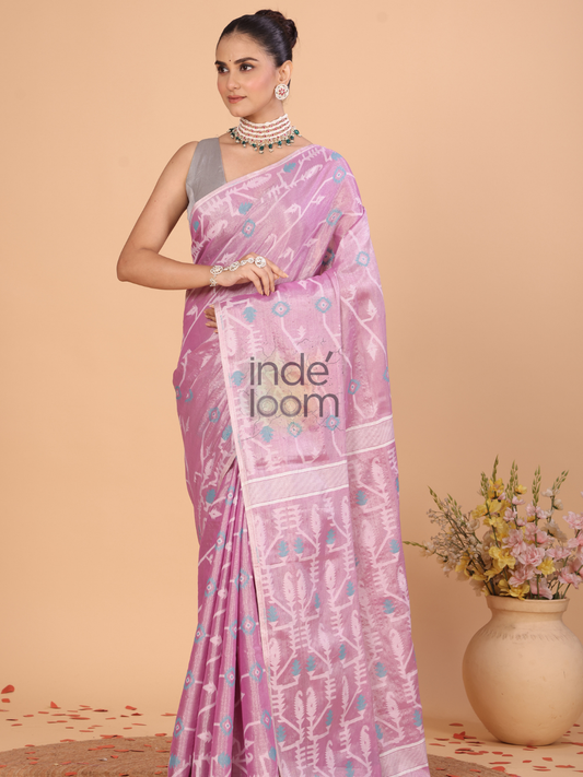 Tissue Jamdani Saree With Bubblegum Pink - 125