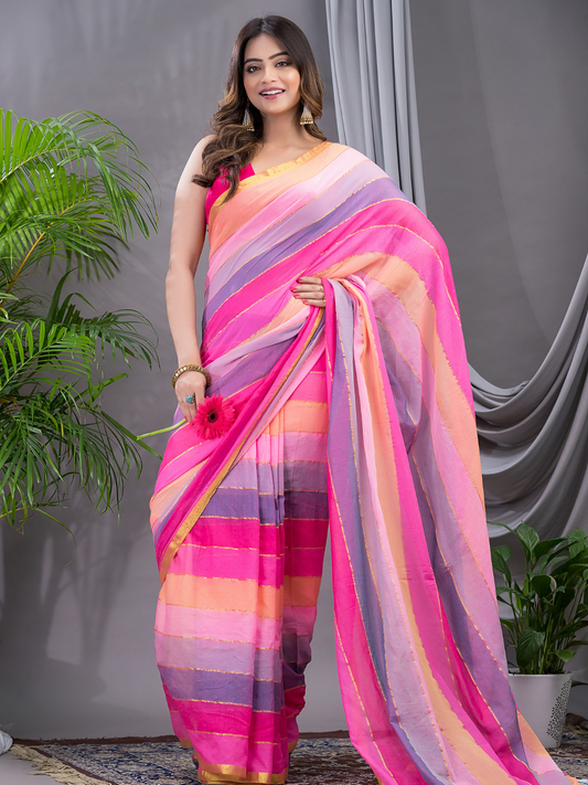 Handloom Mul Cotton Saree With Hot Pink - 002