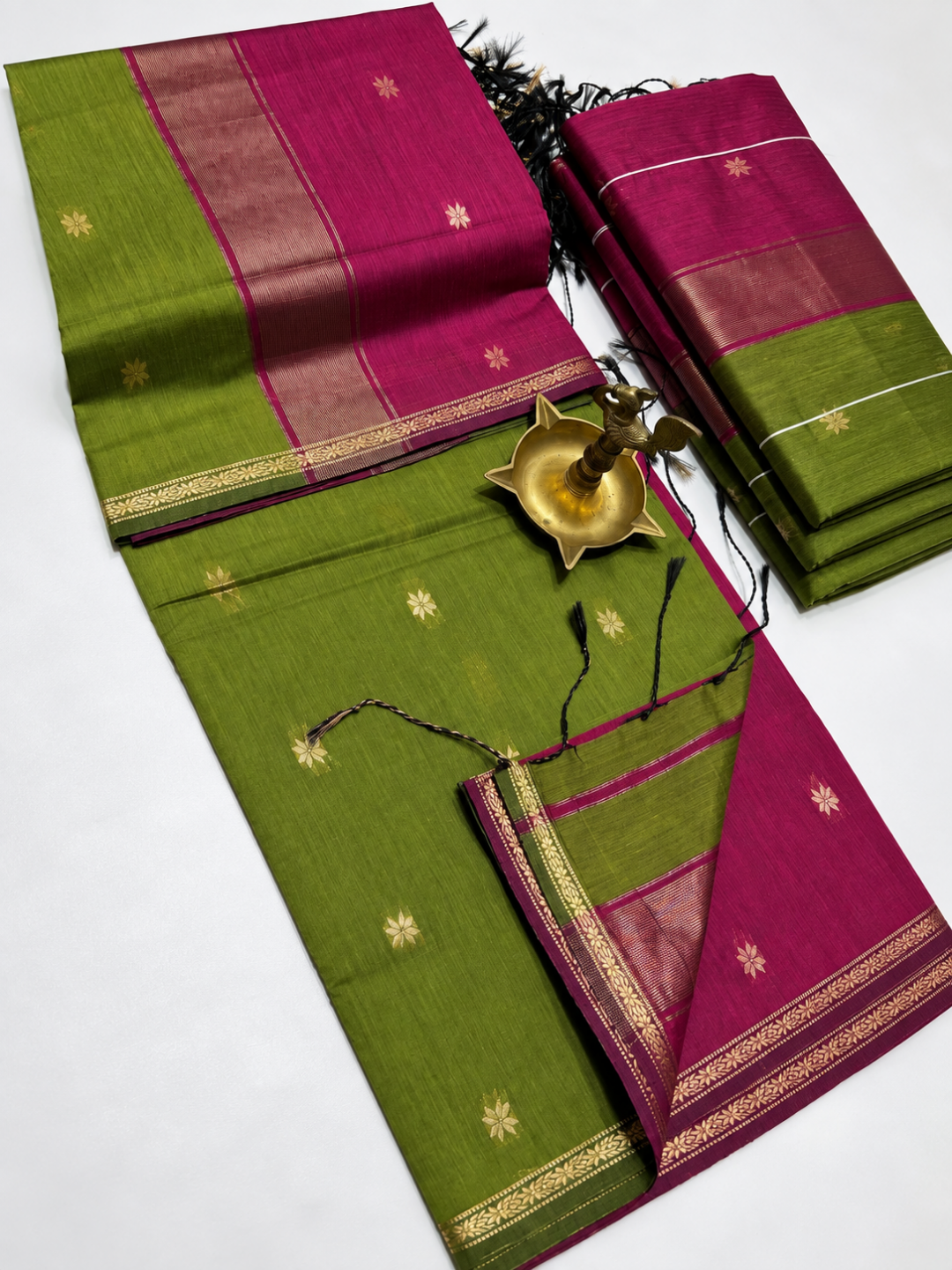 Maheshwari Silk Cotton Saree – Festive Elegance | Olive Green