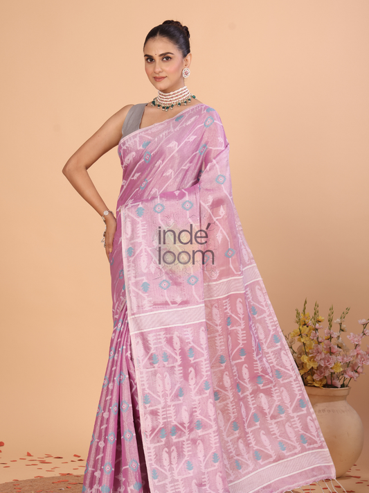 Tissue Jamdani Saree With Bubblegum Pink - 125