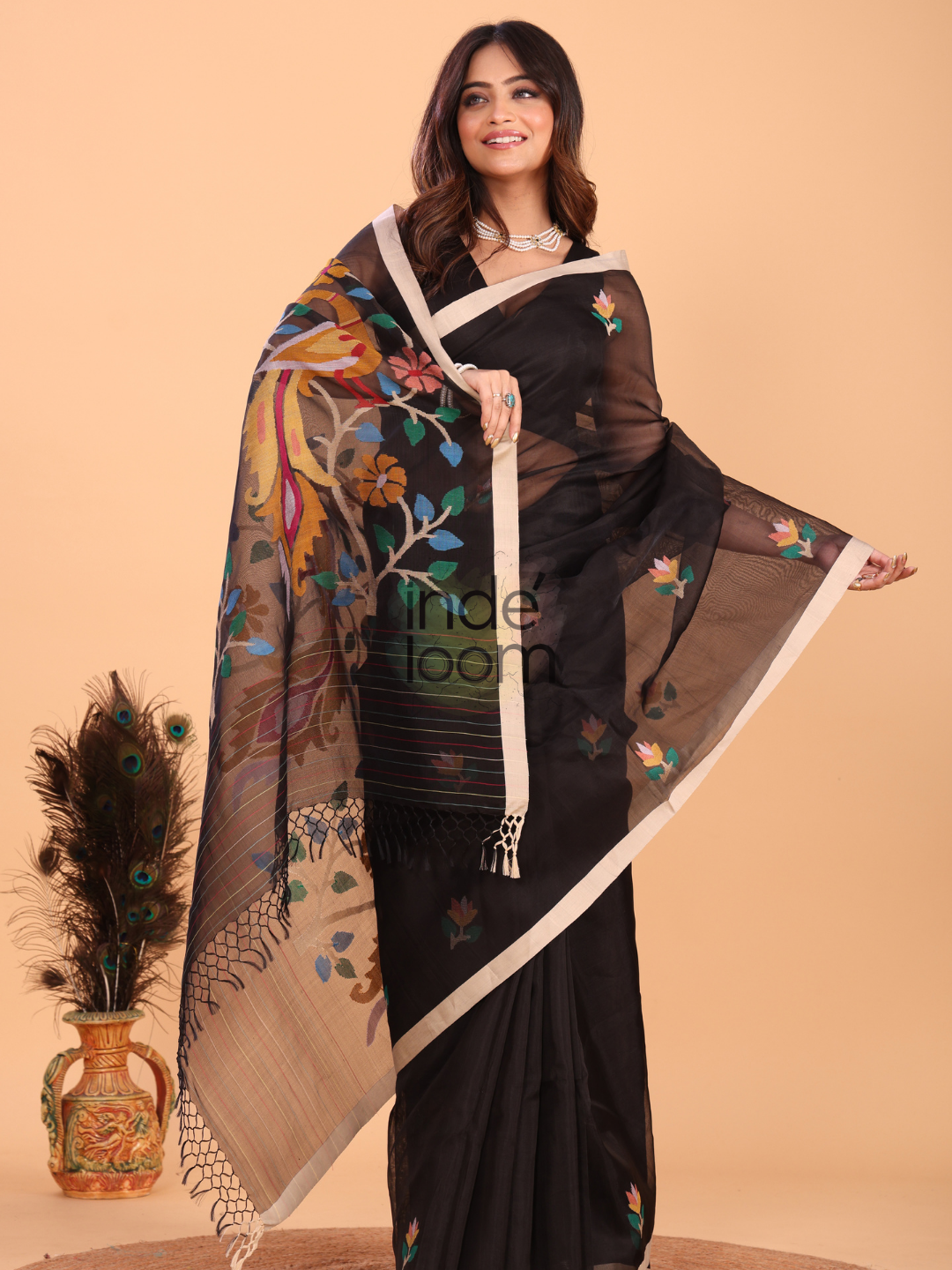 Silk Jamdani Saree With Rich Black - 148