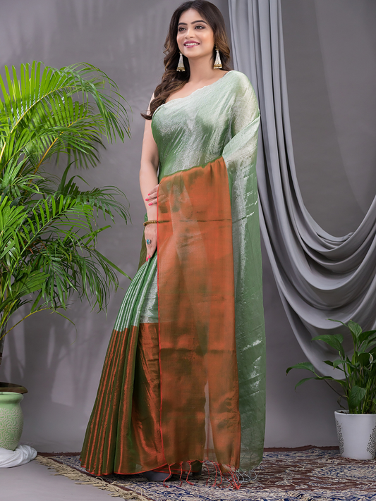 Tissue Silk Saree With Persian Green - 021