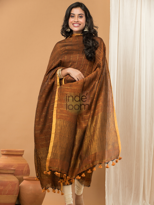 Coffee Brown | Handloom Jamdani Linen Unstitched 2-Piece Kurti