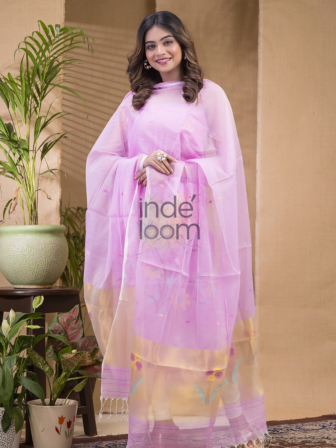 Hot Pink Jamdani 2-Piece Set Kurti & Dupatta (UNSTITCHED) -681