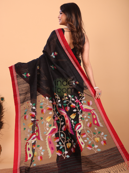 Matka Silk Jamdani Saree With True Black - 149