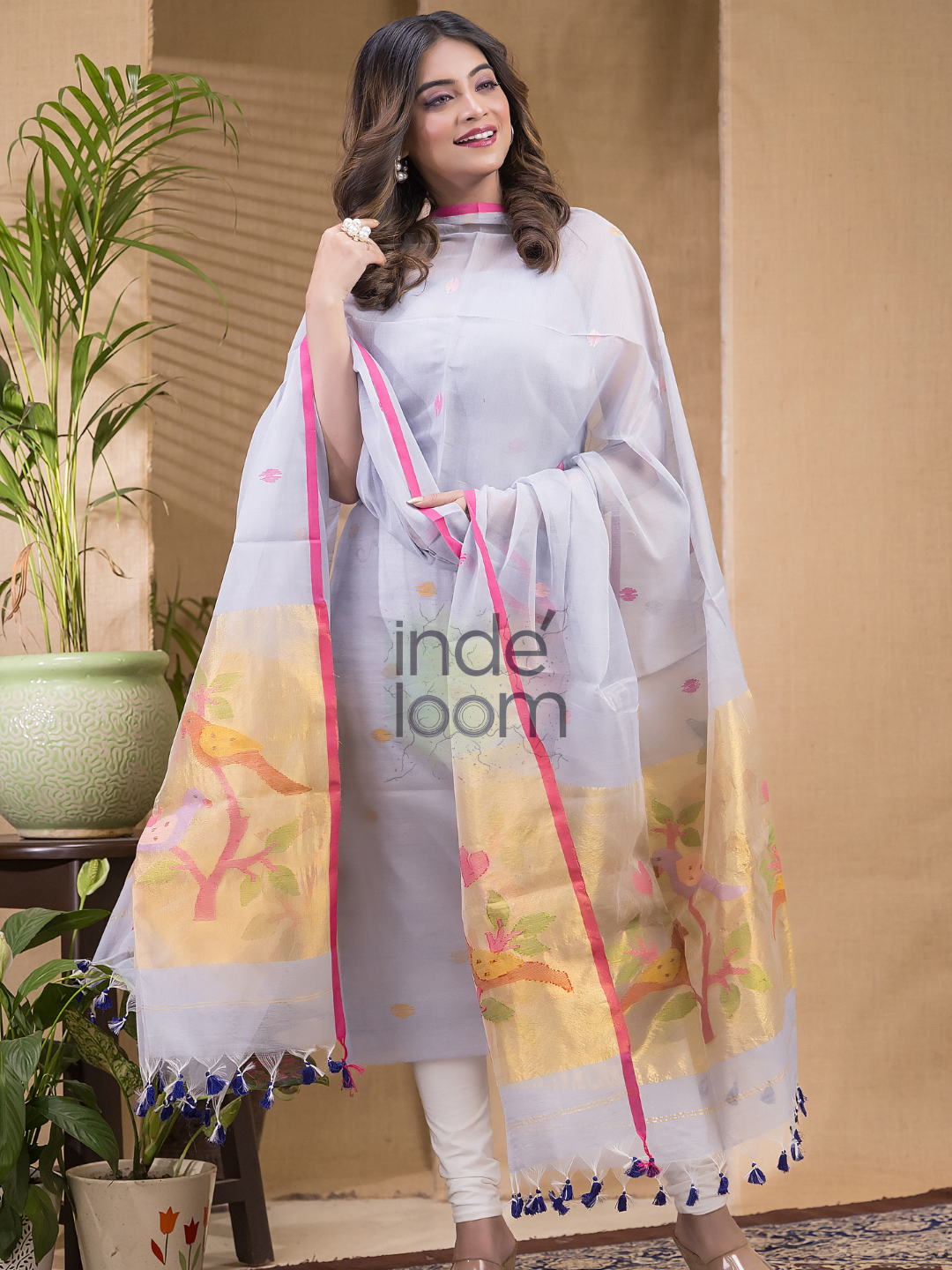 Pale Purpule Jamdani 2-Piece Set Kurti & Dupatta (UNSTITCHED) -682