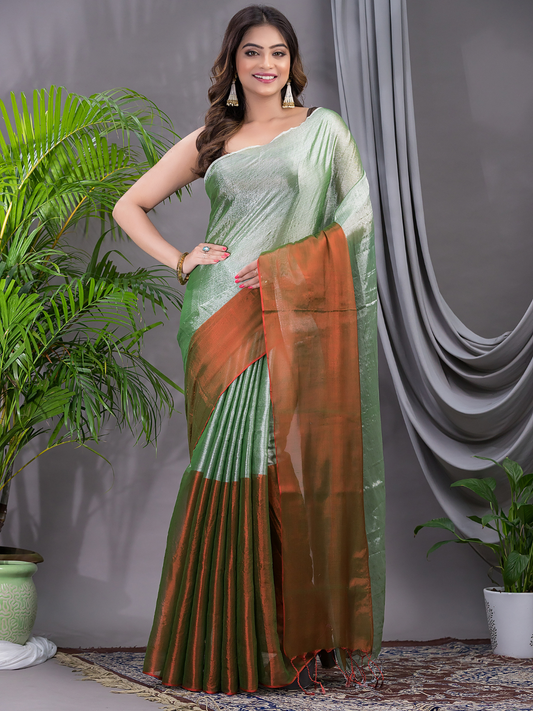 Tissue Silk Saree With Persian Green - 021