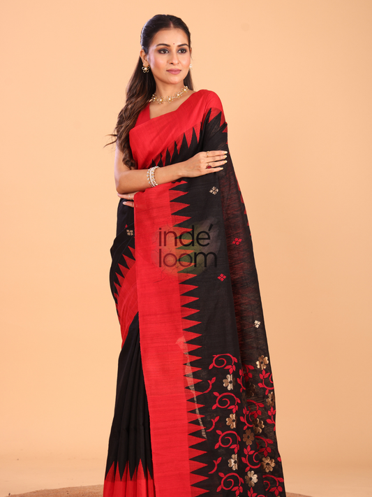 Linen Checks Saree With Rich Black - 134