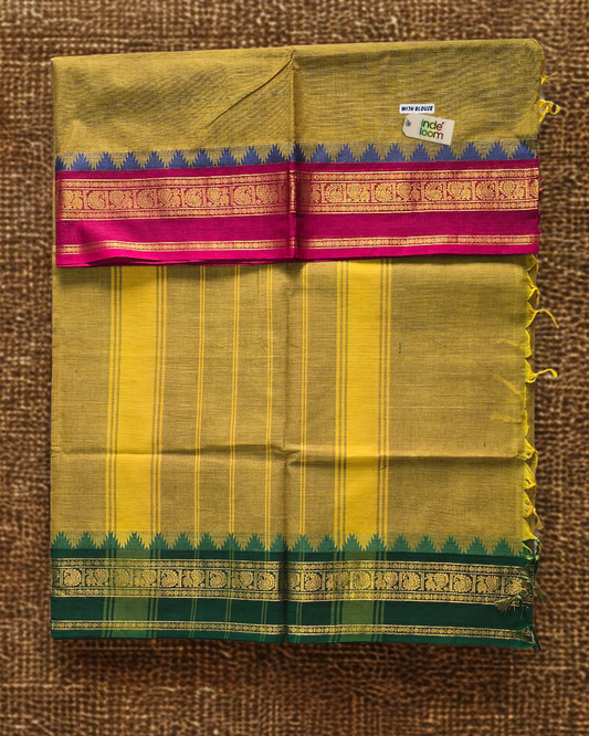 Kanchi Cotton|Leaf Green & Pink