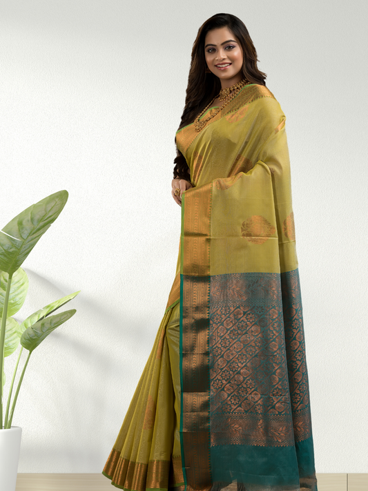 Olive Green Cotton Silk Saree - 005