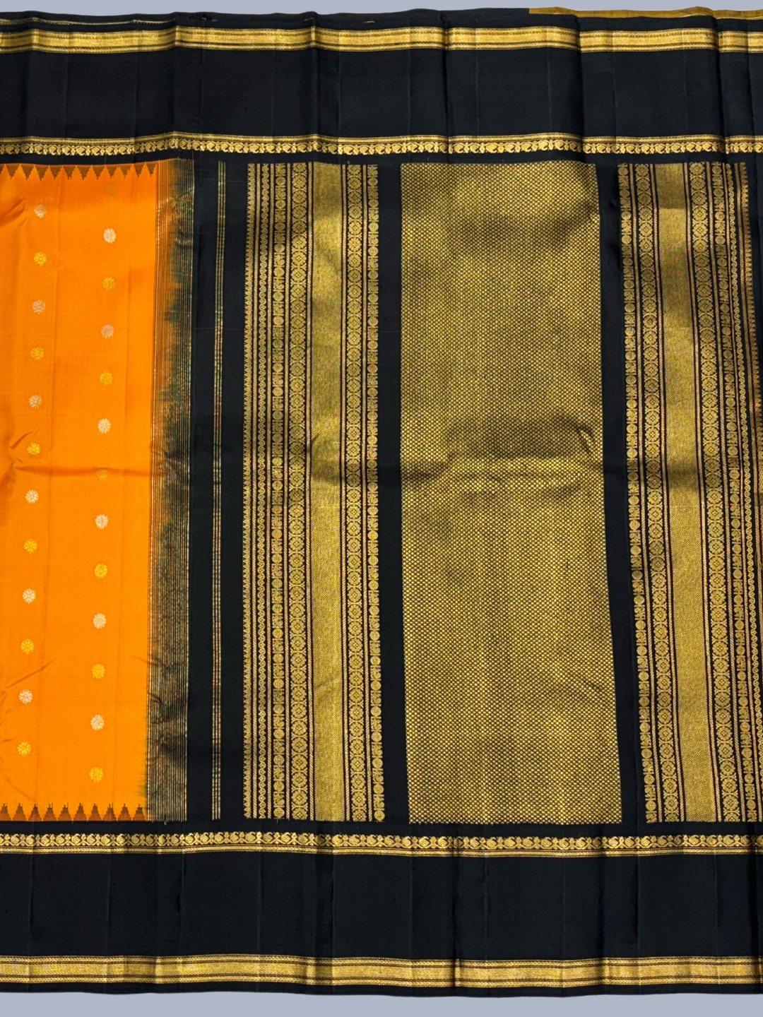 Fire Orange and Black Border Pure Handwoven Kanchi Silk Saree -205