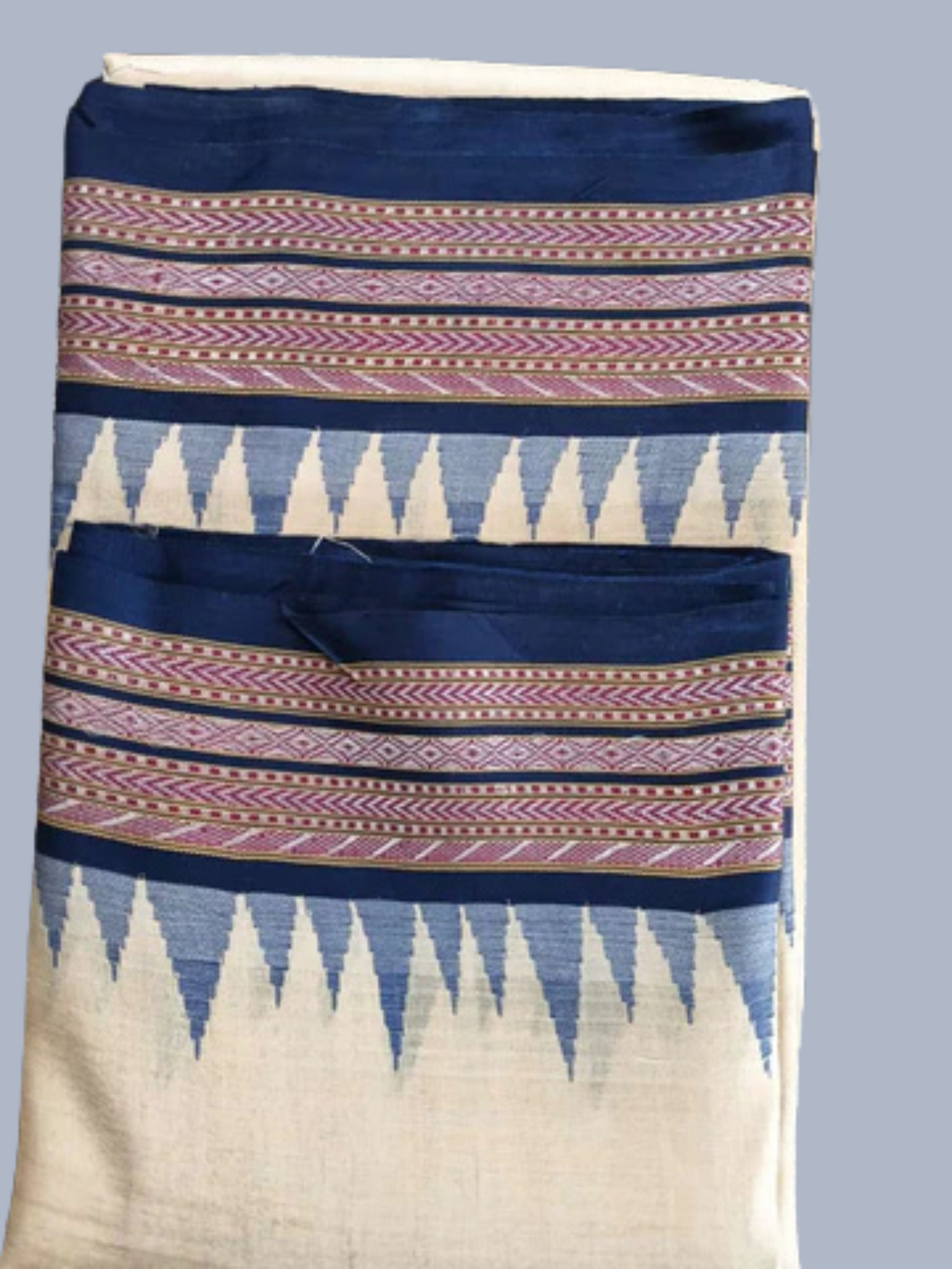 Dark blue Handloom Vidarbha Tussar Silk Saree with Multicolor Contrast Border -110