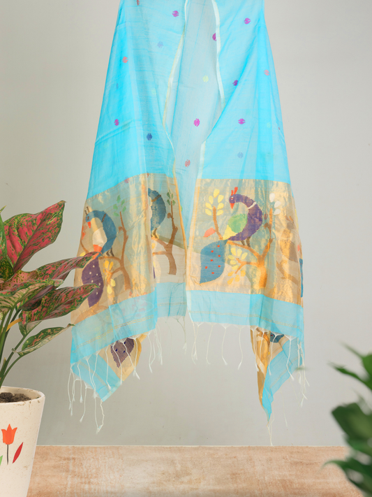 Handwoven Muslin Jamdani Dupatta | Blue