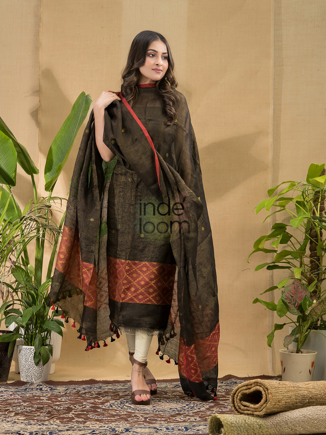 Army Green Jamdani 2-Piece Set Kurti & Dupatta (UNSTITCHED) -720