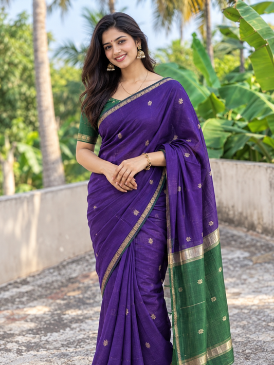 Maheshwari Silk Cotton Saree – Festive Elegance | Indigo Blue