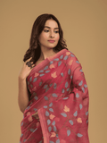 Muslin Jamdani Saree With Pastel Red - 020