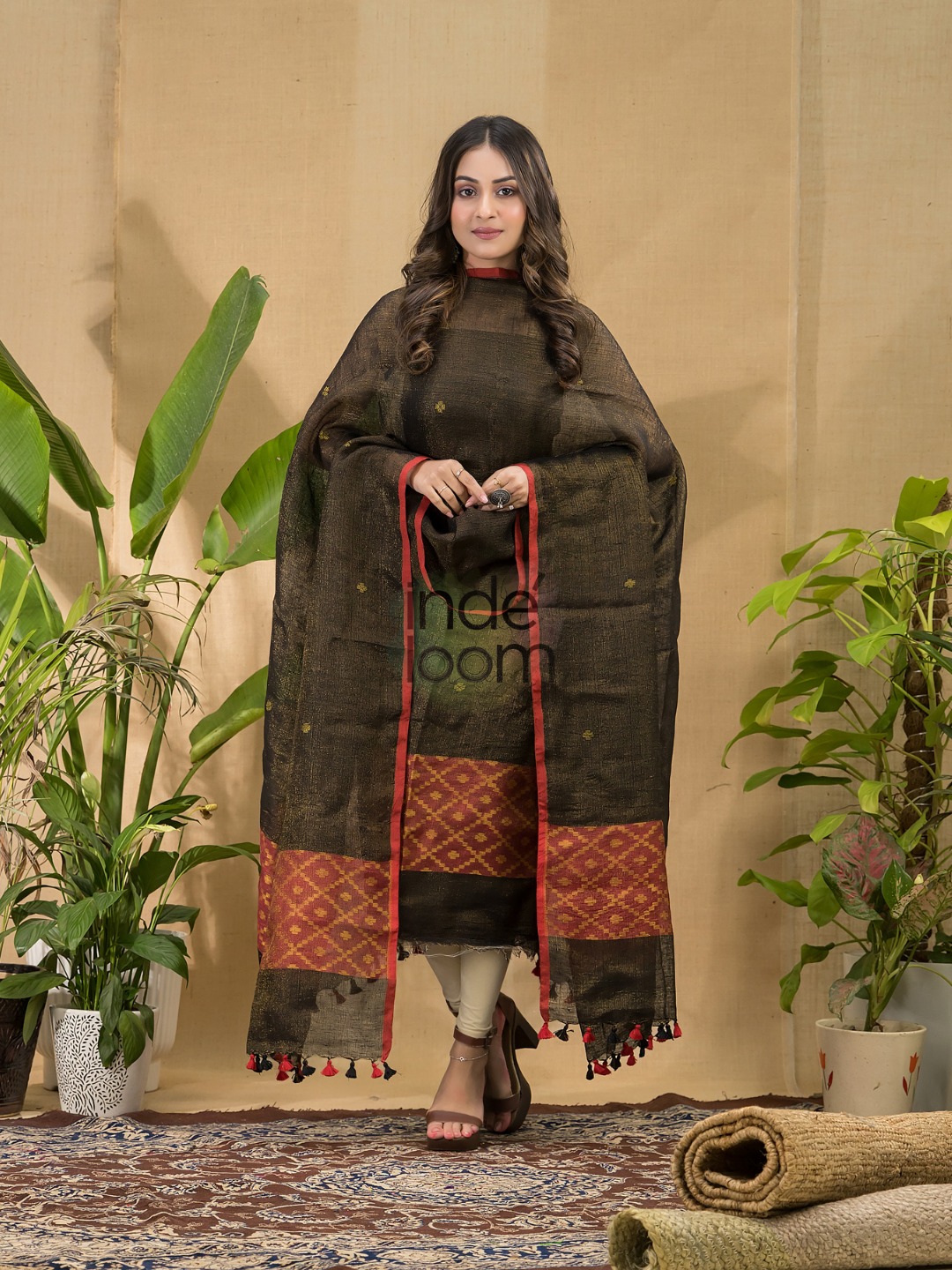 Army Green Jamdani 2-Piece Set Kurti & Dupatta (UNSTITCHED) -720