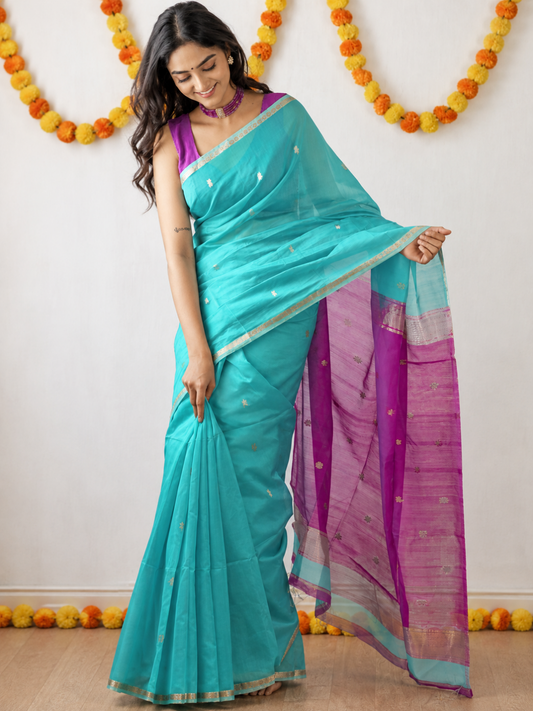 Maheshwari Silk Cotton Saree – Festive Elegance | Aqua Blue