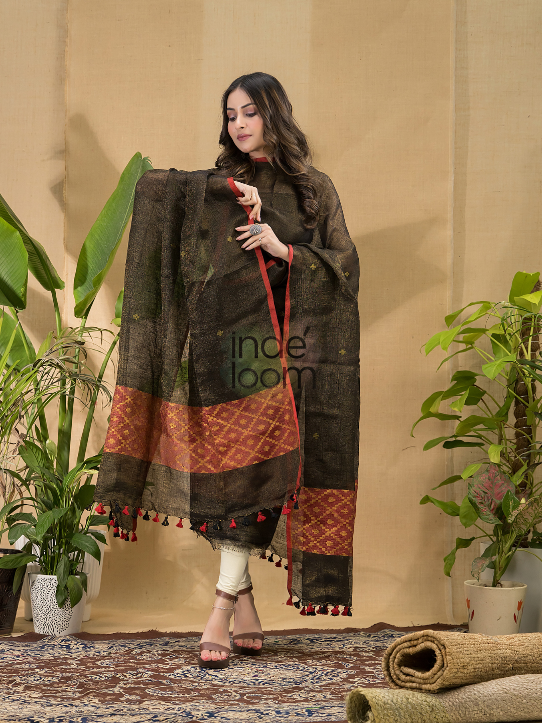 Army Green Jamdani 2-Piece Set Kurti & Dupatta (UNSTITCHED) -720