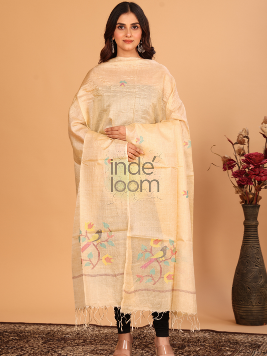 Pure Handloom Tussar Silk Jamdani Dupatta - 032