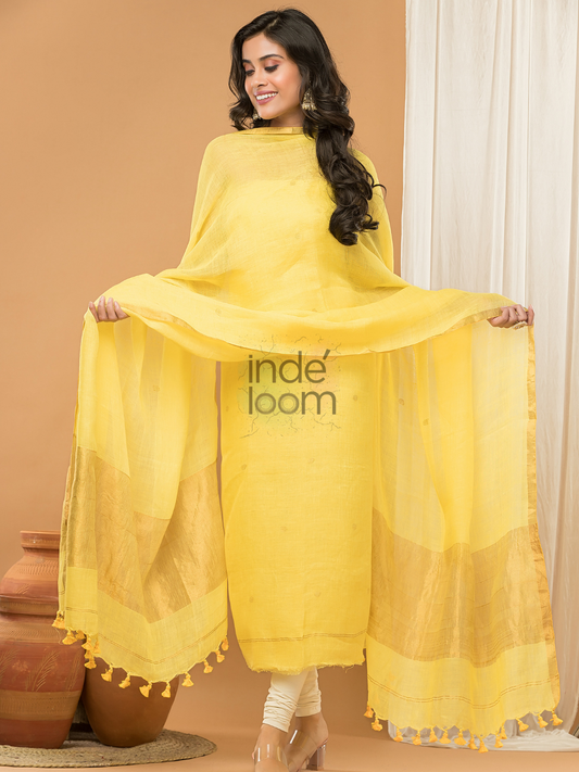 Bright Marigold | Handloom Jamdani Linen Unstitched 2-Piece Kurti