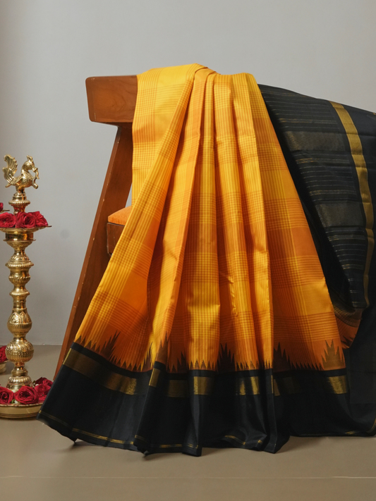 Silk Mark Certified Handloom Kanjivaram Silk Saree | Mustard Yellow