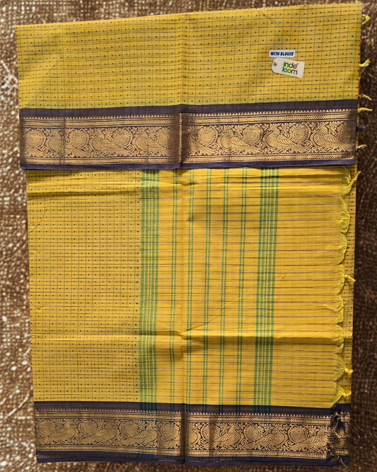 Kanchi Cotton|Marigold Yellow & Purple