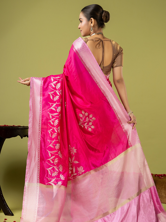 Classic Benarasi Semi Silk Saree | Fuchsia Pink