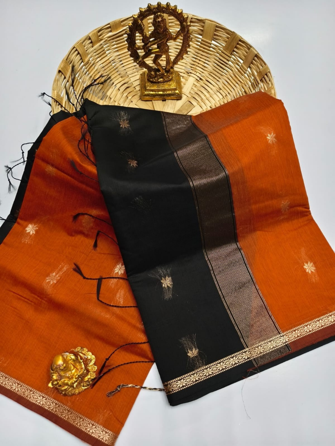 Maheshwari Silk Cotton Saree – Festive Elegance | Orange