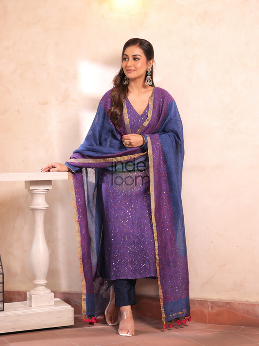 Deep Amethyst | Handloom Jamdani Linen Unstitched 2-Piece Kurti