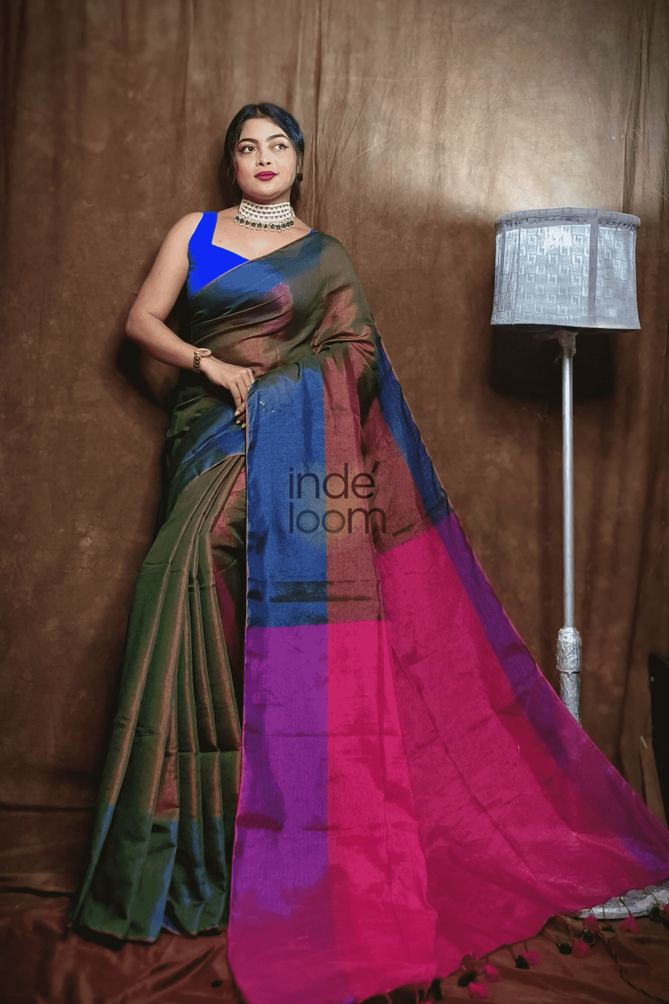 Cotton Silk Saree with Olive Green -005 - indeloom